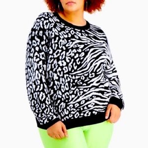 BAR III NWT $80 Animal Splice longsleeve Cotton Plus size Table Sweater 2X